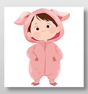 可愛粉色小豬睡衣卡通動物卡片兒童插畫