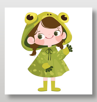 綠色斑點青蛙服飾裝扮動物卡片插畫