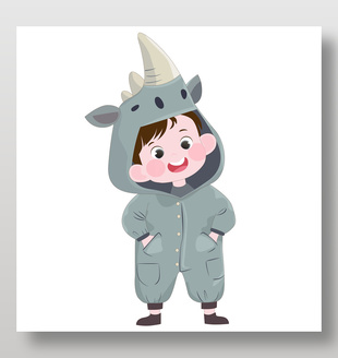 卡通犀牛造型睡衣可愛動物卡片兒童插畫