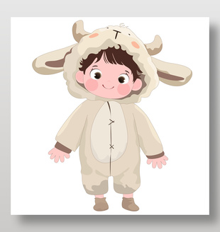 卡通玩偶服小綿羊睡衣動物卡片插畫