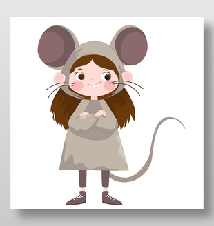 卡通小老鼠睡衣玩偶服動物卡片插畫