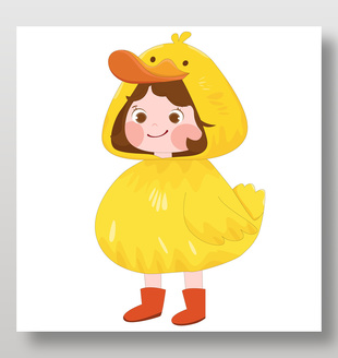 可愛小黃鴨造型玩偶服動物卡片插畫設計