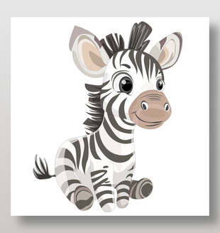 卡通風可愛小斑馬看圖識物動物卡片教育插畫