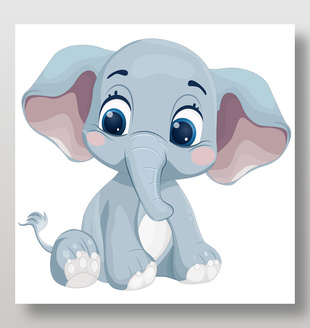 卡通風可愛大象看圖識物動物卡片教育插畫