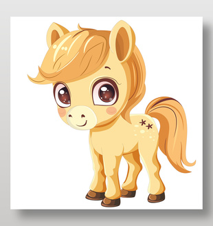 卡通長尾巴小馬駒看圖識物動物卡片教育插畫