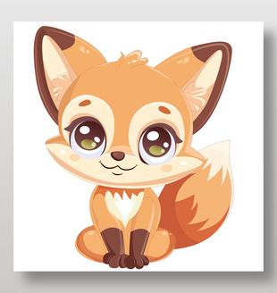 卡通毛茸茸大耳朵狐貍看圖識物動物卡片插畫