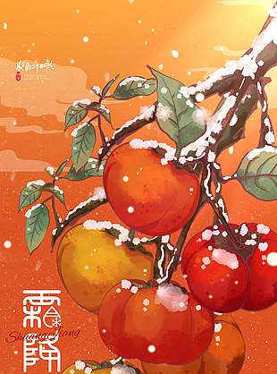 橙色唯美好柿成霜霜降海报