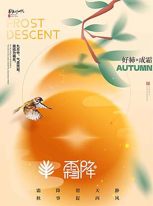 好柿成霜霜降节气海报