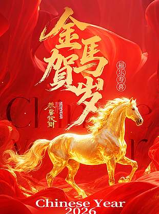 福樂壽喜紅色喜慶新年節日海報