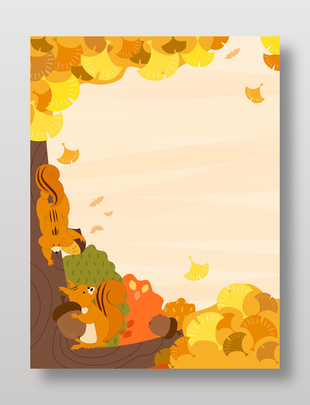 可愛小松鼠在大樹上吃堅果秋日氛圍背景插畫