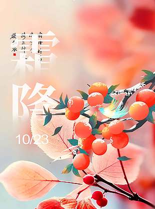 柿子紅了唯美秋景霜降節(jié)氣海報