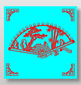 中國風松竹扇形剪紙