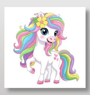 萌趣卡通彩虹小白馬插畫設(shè)計(jì)
