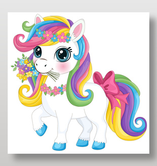 紳士彩虹小白馬卡通形象插畫設(shè)計(jì)