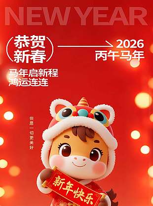 唯美詩意紅色馬年新春節(jié)日海報(bào)