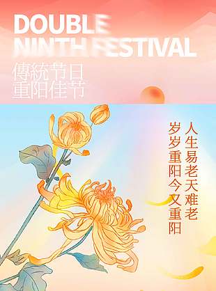 彩色清新中国传统九九重阳节海报