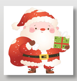 圣誕節可愛圣誕老人開心送禮物節日插畫