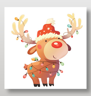 圣誕節可愛麋鹿彩燈裝飾節日插畫