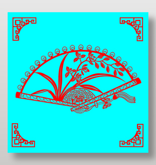 紅色簡約蘭花扇形剪紙圖案