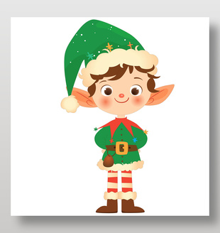 圣誕節帥氣小精靈男孩童話角色卡通插畫