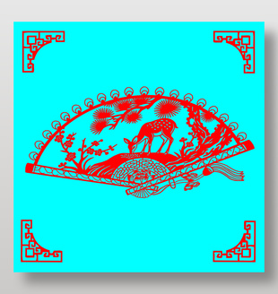 松鹿梅扇形剪紙圖