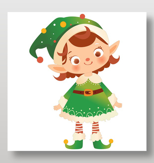 圣誕節穿著精靈服飾的小女孩形象插畫