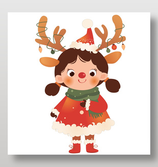 可愛女孩圣誕節主題裝扮節日插畫