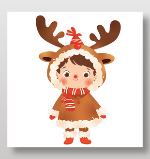 圣誕節可愛小男孩圣誕服飾裝扮插畫設計