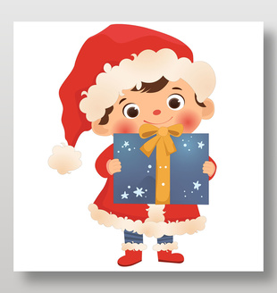 卡通可愛圣誕男孩送禮物節日插畫