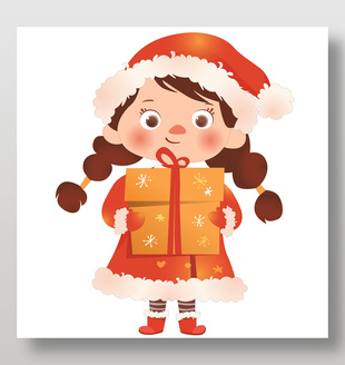 卡通圣誕節(jié)可愛女孩送禮物插畫