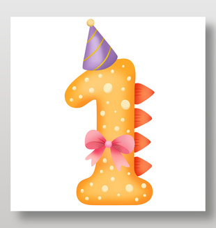 卡通可愛風格生日派對數字1插畫