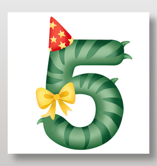 精美可愛恐龍主題派對生日數字5插畫