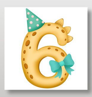 金色卡通恐龍主題生日數字6插畫
