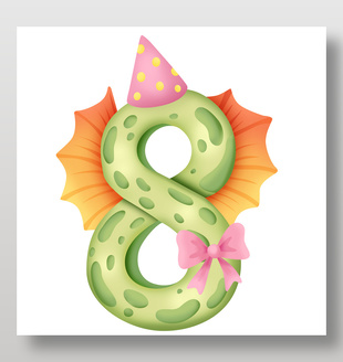綠色卡通恐龍主題生日數字8插畫