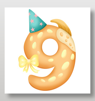 金色卡通恐龍主題派對生日數字插畫