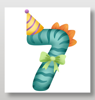 可愛恐龍主題派對生日數字7插畫