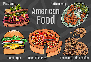 簡約經典美式傳統美食插畫