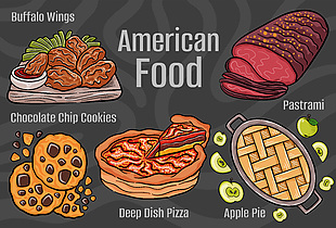 時尚手繪美式傳統(tǒng)美食插畫