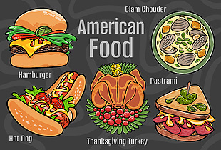 手绘创意美式传统美食插画