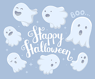 搞怪可爱幽灵万圣节快乐装饰图案