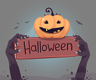 萬圣節詭異僵尸手南瓜燈插畫