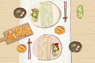 简约手绘中国传统春饼美食插画