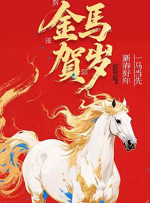 金馬賀歲手繪唯美新春節(jié)日海報(bào)