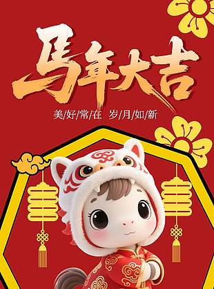 福祿安康可愛創(chuàng)意新春節(jié)日海報