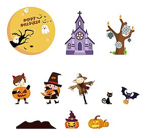 奇趣萬圣節南瓜燈鬼屋蝙蝠設計圖案