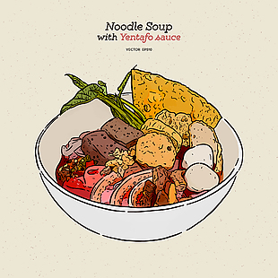 手繪簡約泰式雁塔佛手面湯美食插畫