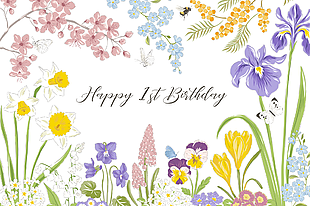 简约花卉主题宝宝周岁宴背景图设计