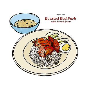 手繪創意紅燒五花肉套餐美食插畫