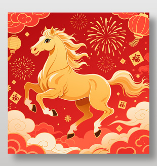 卡通手繪金馬賀歲卡通插畫