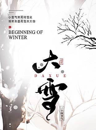 初雪玲瓏暖人心大雪節氣傳統文化海報